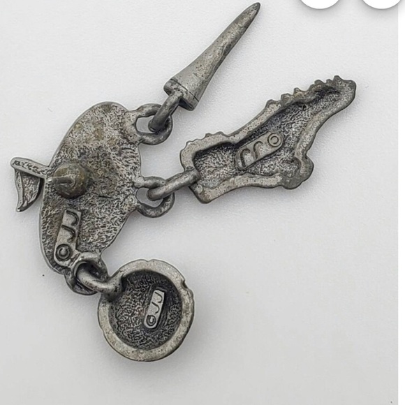 VTG JJ Jonette Pewter Golf Theme Dangle Charm Pin Ball Shoe Tee Earrings Stamped - Picture 4 of 7